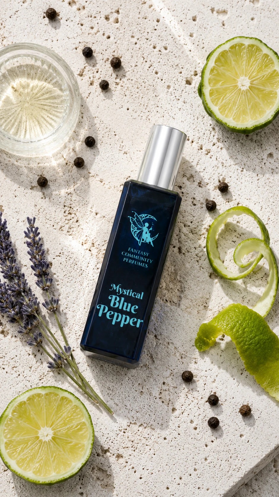 Mystical Blue Pepper — icy bergamot, mandarin and elemi opening, the cold citrus spark